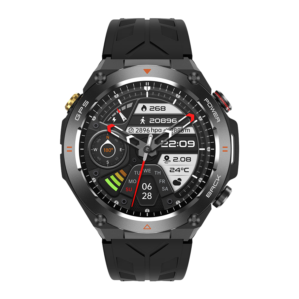 שעון חכם COLMI V75 GPS עם מעקב כושר חיצוני עמיד, שחור חזית